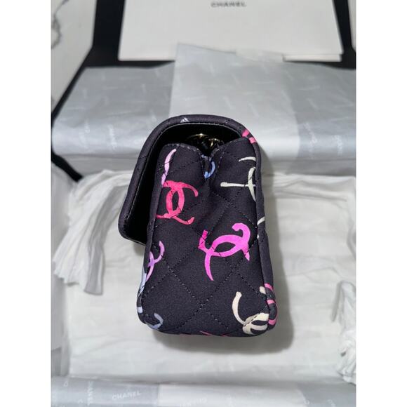 Chanel 24S Navy Blue Printed Logo Mini Flap Rectangle CC Shoulder Crossbody Bag - Picture 13 of 16